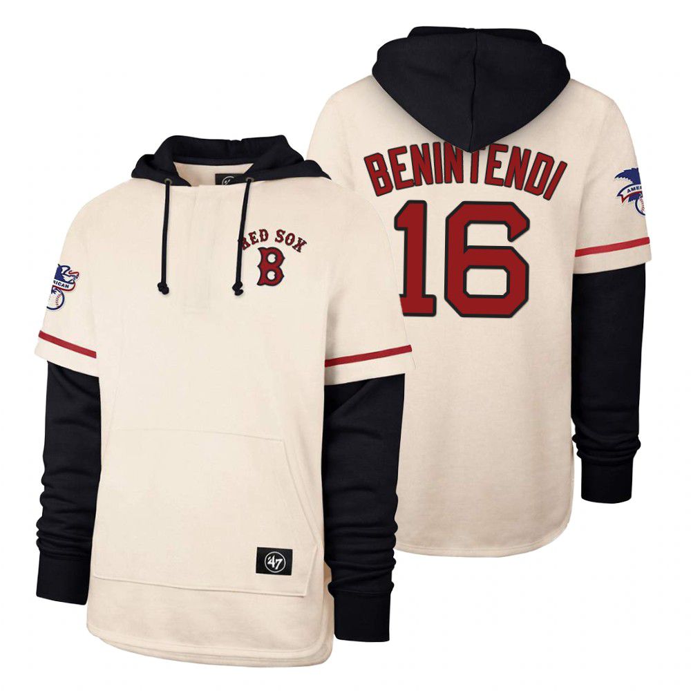 Men Boston Red Sox #16 Benintendi Cream 2021 Pullover Hoodie MLB Jersey